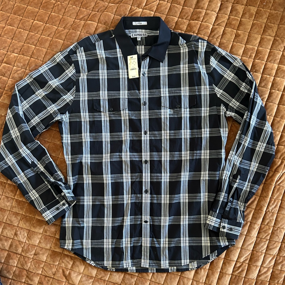 NWT express checkered button down shirt men’s size extra large XL